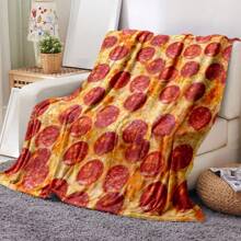 GEL HUT MUN Comfortable Italian Sausage Pizza Pattern Flannel Blanket - Digital Printing, Soft Polyester Knit, Lightweight 4-Season Comfort, Suitable For Bed, Sofa And Camping - Medieval Style Home Decor - Multicolor - View 8