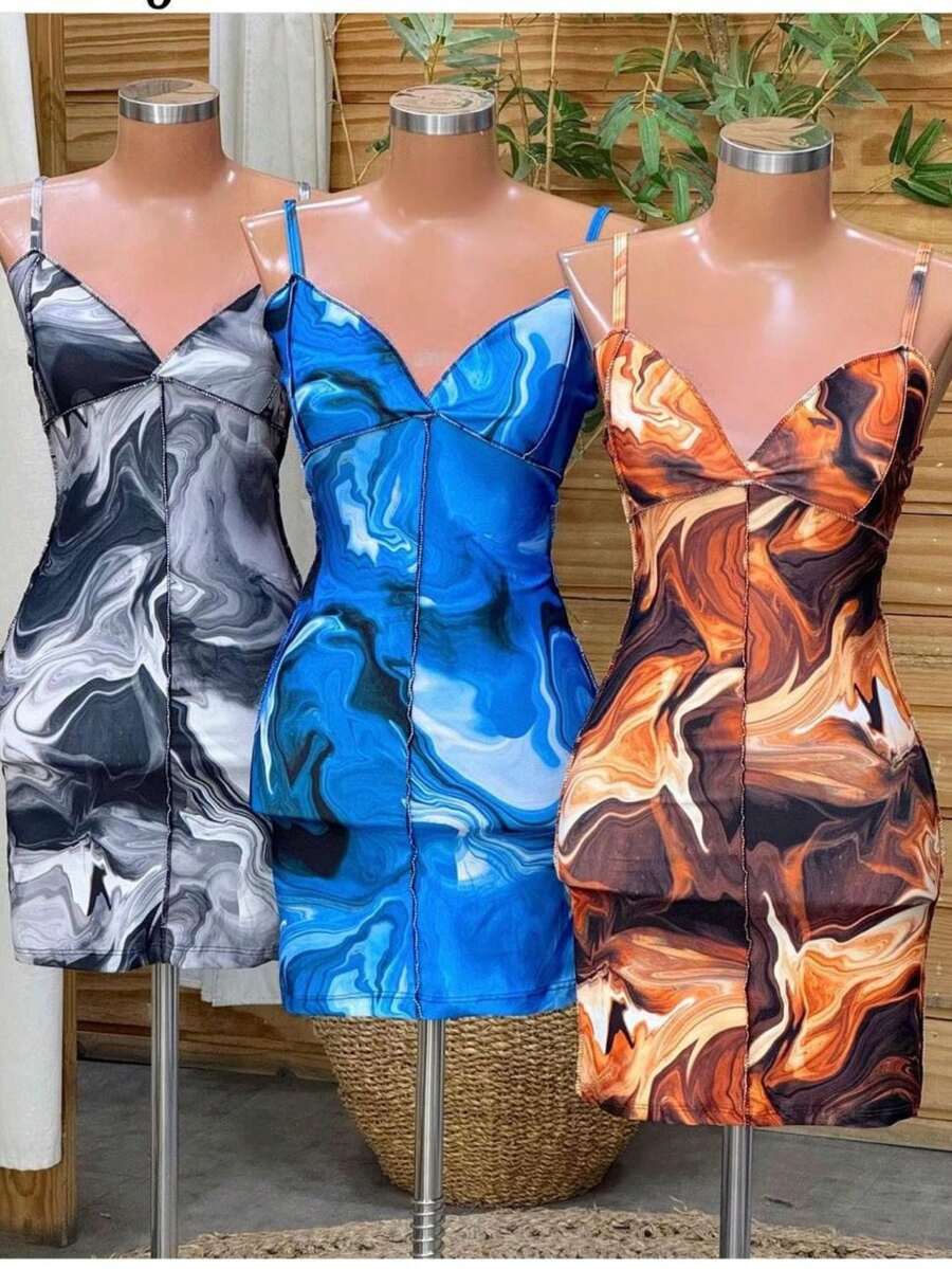 Women's SHORT Tight-Fitting Tube Dress Tie Day Marbled - 黑色 - 查看 1