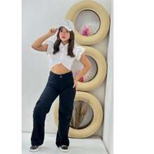 Calça Wide Leg Cargo Feminina Juvenil - Preto - Visão 2