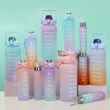 3pcs/Set Portable Outdoor Large Capacity Men's And Women's Handheld Plastic Water Mug Set, Outdoor Travel Hiking Climbing Running Sports Fishing Sports Water Bottle (2000ml+900ml+500ml) - 粉色 - 查看 2