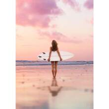 1pc Roze Strand Oceaan Canvas Kunstwerk Poster HD Afdrukken Surf Kokosnoot Boom Nordic Wandkunst Foto Woonkamer Slaapkamer Woondecoratie Geen Lijst