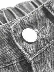 Jeans casuales rectos con efecto desgastado y estampado de mariposa para niña preadolescente