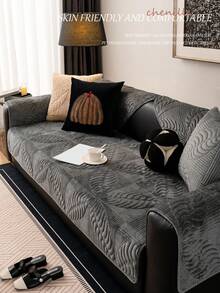 1 vỏ gối sofa mùa đông dày ấm áp pha lê phong cách đồng quê, vỏ gối sofa chống trượt chống trầy xước thân thiện với vật nuôi - Màu xám đen - Xem 5
