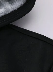 男友风男士厚款保暖内衬宽松拉链连帽夹克 - 黑色 - 查看 4