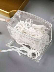 1 件带竹盖的亚克力清洁棉签架、透明迷你清洁棉签分配器、塑料花蕾和牙签储存容器、浴室台面装饰收纳盒 - 彩色 - 查看 5