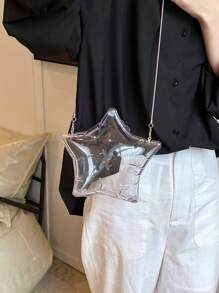 2024 新款星形图案盒包，时尚闪亮单肩包/斜挎包，适合女士、休闲和正装 - 無色 - 查看 4