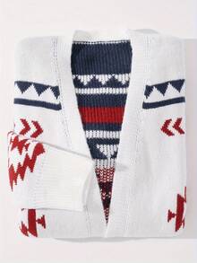 Plus Size Women Elegant Jacquard Printed Fashion Pockets Long Sleeve Knitted Cardigan Outerwear, For Winter - Multicolor - View 5