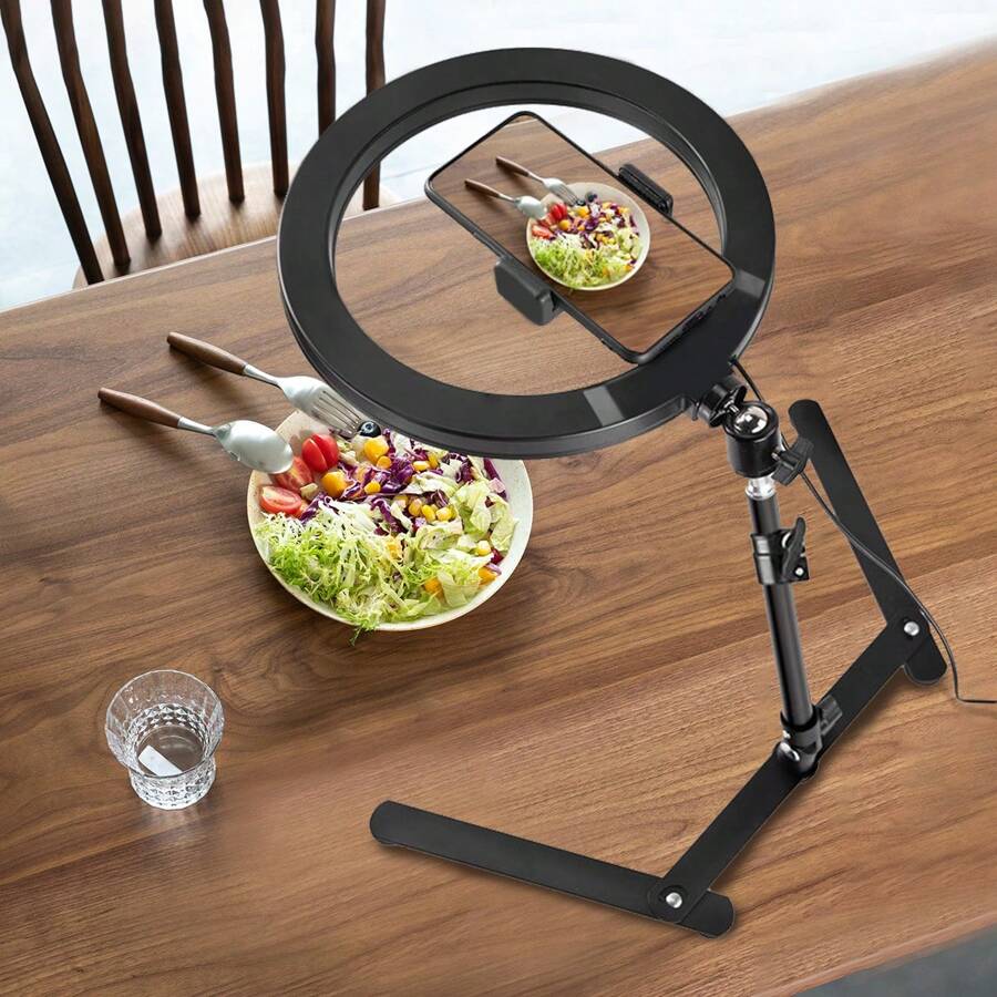 AXNEN Luz de anillo para selfie de 10", luz de anillo LED regulable con trípode de sobremesa ajustable y soporte para teléfono celular con ángulo ajustable para grabación de video, transmisión en vivo, pintura, maquillaje y arte de uñas