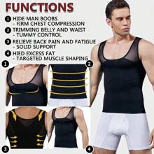 Men's Shapewear Vest Tank Top Tummy Control Body Shaper Chest Compression Shirt To Hide Gynecomastia Moobs Underwear Undershirts - 黑色 - 查看 4