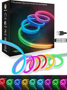 3,28 ft / 6,56 ft / 9,84 ft / 13,12 ft / 16,4 ft Benzi de lumini LED cu neon, bandă LED flexibilă RGB, iluminare de fundal pentru interior TV, întrerupător cu 3 taste, decor DIY, ornament de Crăciun, material PVC, temă de sărbătoare, LED flexibil RGB benzi
