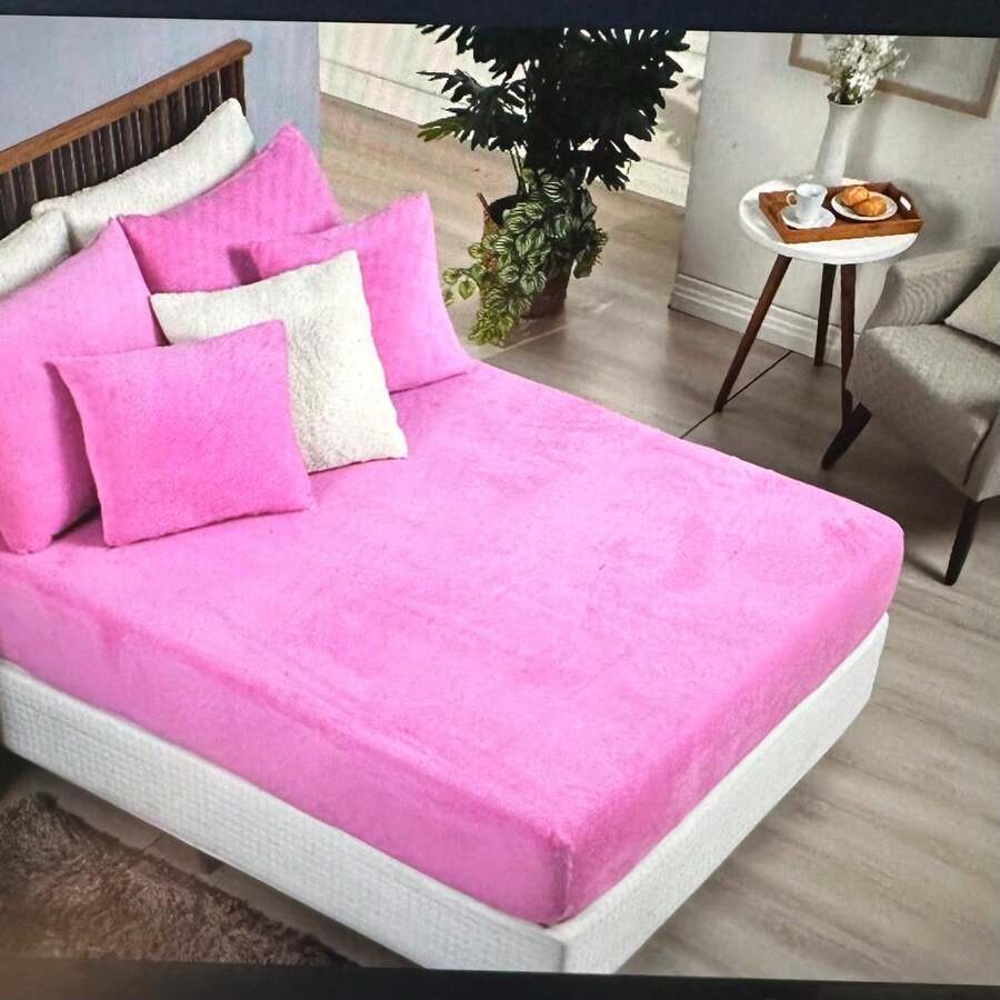 PLUSH SHEET, QUEEN SIZE, EXTRA SOFT, VELVETY, WITH ELASTIC BLANKET - Hot Pink - View 1