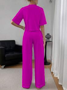 Women's 2-Piece Sweatshirt Set Shirt T-Shirt High-Waisted Pants Elastic Waist Collection National Shipping Discounts - 紫色 - 查看 2