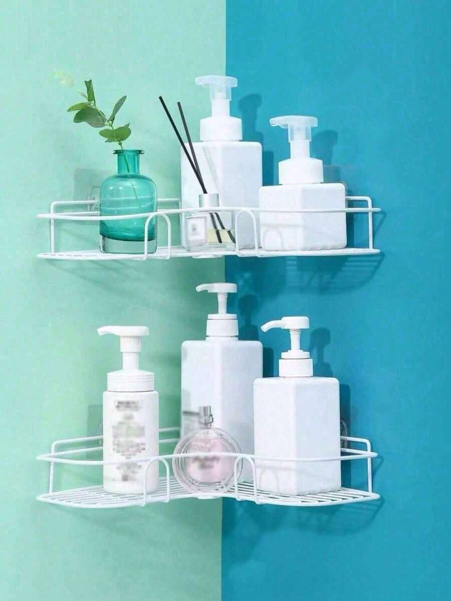 1 件浴室置物架、淋浴架、浴室厨房免钻三角储物架、免打孔浴室储物架 - 彩色 - 查看 1