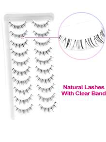 Asiteo 10 Pairs Manga Lashes Faux Mink Eyelashes, Korean Natural Short Full Strip False Eyelashes, Transparent Band Soft Lash Extension - 黑色 - 查看 4