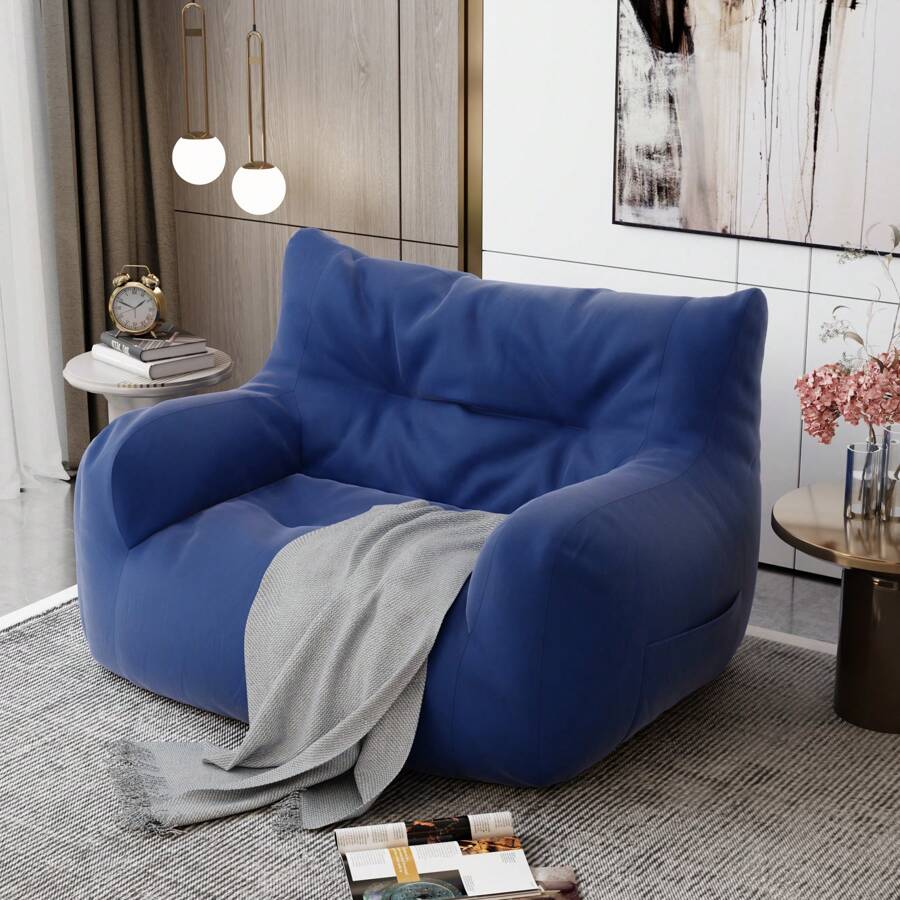 JOYRACER Oversized Bean Bag Chair For Adults, 2-Seater Loveseat Sofa, Bean Bag Couch With Filler Giant Living Room Bean Bag Chair With Pocket, Big Lazy Sofa Accent Chair For Gaming, Reading(Beige/Gray/Pink/Royal Blue) - 寶藍色 - 查看 1