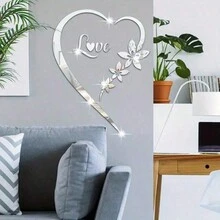 1 件浪漫心形装饰镜墙贴，亚克力自粘可移除心形墙贴，适用于客厅和卧室装饰 - 金色 - 查看 3