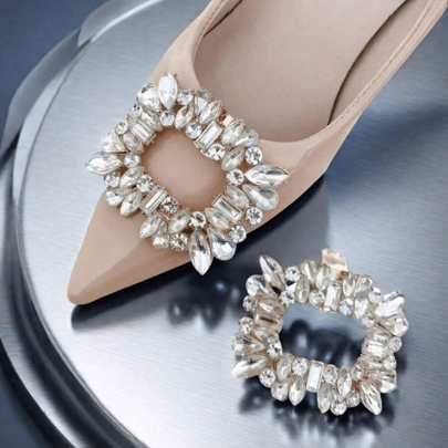 1 Paio (2 pezzi) Accessori per scarpe rimovibili e fai da te, fibbia quadrata in metallo alla moda, eleganti fermagli per scarpe con tacco alto, scarpe flat, per ufficio e abbigliamento business, nero/bianco/rosso