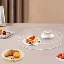 15.75inch Round Acrylic Tray Clear Serving Tray Home Decorative Coffee Table Tray Organizer W/ Handle - Clear - View 9