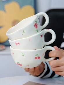 1pc Ceramic Mug, Asymmetrically Shaped Minimalist Handmade Coffee Cup, Creative Cute Pattern Water Mug, Niche Design Teacup, Suitable For Breakfast, Afternoon Tea, Couples, Great Gift - Multicolor - View 11
