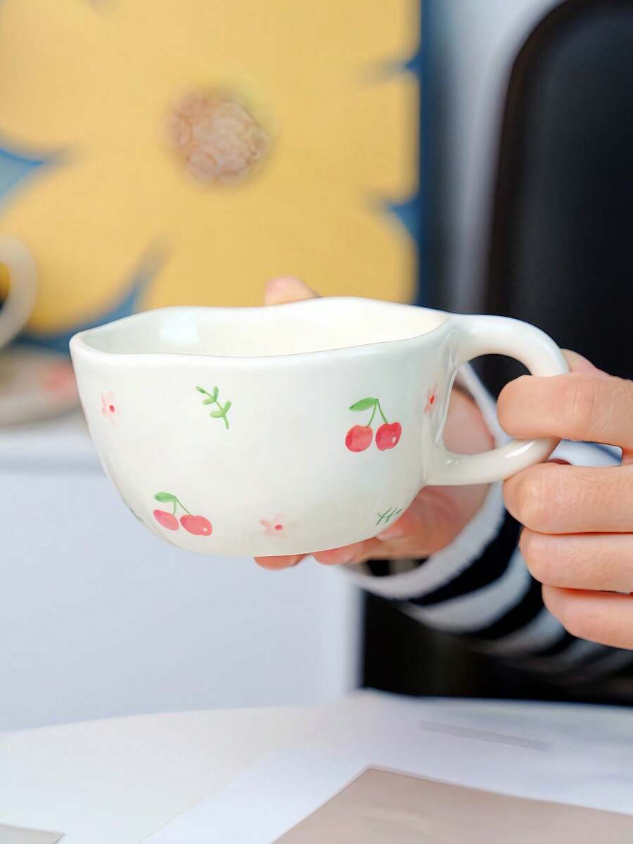 1pc Ceramic Mug, Asymmetrically Shaped Minimalist Handmade Coffee Cup, Creative Cute Pattern Water Mug, Niche Design Teacup, Suitable For Breakfast, Afternoon Tea, Couples, Great Gift