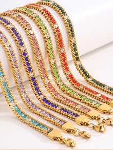 1 chiếc vòng tay chuỗi xoắn bằng thép không gỉ mạ vàng 18K sang trọng chống nước lấp lánh nhiều màu sắc trang sức cho phụ nữ - vòng tay chuỗi - Xem 12