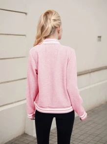 Women's Lightweight Baseball Jacket - Versatile Stitching Fabric Outerwear With Multi-Fabric Options And Unique Patterns - 藕粉色 - 查看 4