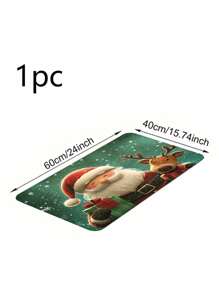 1PC/2PCS Memory Sponge Farmhouse Christmas Kitchen Carpet, Christmas Element Pattern Printing Decoration, Door Door Carpet Anti Slip Back Mat, Bedroom Bathroom Kitchen Floor Mat, Christmas Decoration