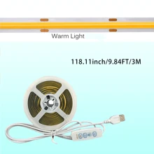 1 pezzo Striscia LED COB dimmerabile da 5V, con controller a tre pulsanti, la luminosità può essere regolata liberamente, la striscia può essere tagliata e incollata liberamente, adatta per armadietti, tavoli, comodini e altre decorazioni luminose.