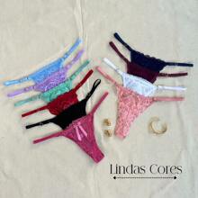 Kit 10 Luxury Lace Panties Heart Adjustment String Thong Sexy Intimate Fashion Lingerie Prime - Multicolor - View 3
