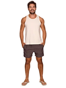 Men's Premium Elastane Shorts Printed Elastic And Drawstring Waist Side And Back Pockets Sports Casual Running Fitness Resistant Beach Summer Pool Light Bermuda Shorts Comfort Does Not Fade - 鏽棕色 - 查看 1