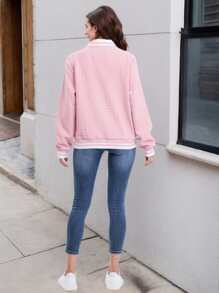 Women's Lightweight Baseball Jacket - Versatile Stitching Fabric Outerwear With Multi-Fabric Options And Unique Patterns - Pink - View 3