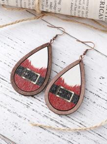 1 对复古圣诞圣诞老人腰带水滴吊坠耳环，女士多层立体木质简约风格时尚耳环，节日派对礼物 - 3665 - 查看 6