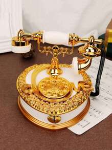 1pc Luxury Vintage Telephone Shaped Music Box, Decorative Storage Box Music Box Desktop Artwork, Suitable For Home Decor, Friends, Family, Couples, Kids Birthday Gift