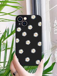 1 个黑色彩色雏菊侧印花 TPU 防摔手机壳，适用于 Apple iPhone 7 Plus/8 Plus/11/12、Galaxy A51/A32 5G/S22 Plus - 黑色彩繪小雛菊 - 查看 1
