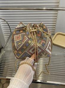 Mini Fashionable Color Blocking Drawstring Design Crossbody Bag Valentines