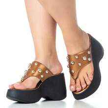 Women's Wedge Clogs Platform Flip Flops Thick Heel - Bronze - View 5