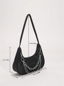 Túi đeo vai nữ thời trang có dây xích, Túi đeo vai hình lưỡi liềm, Túi xách nữ phong cách Punk, Ví nữ trang trí bằng dây xích kim loại - màu đen - Xem 8