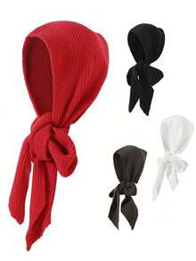 1 件装男女通用纯色耳暖针织帽，女士冬季保暖领带装饰无檐小便帽，韩版围巾套装 - 毛線 - 查看 1