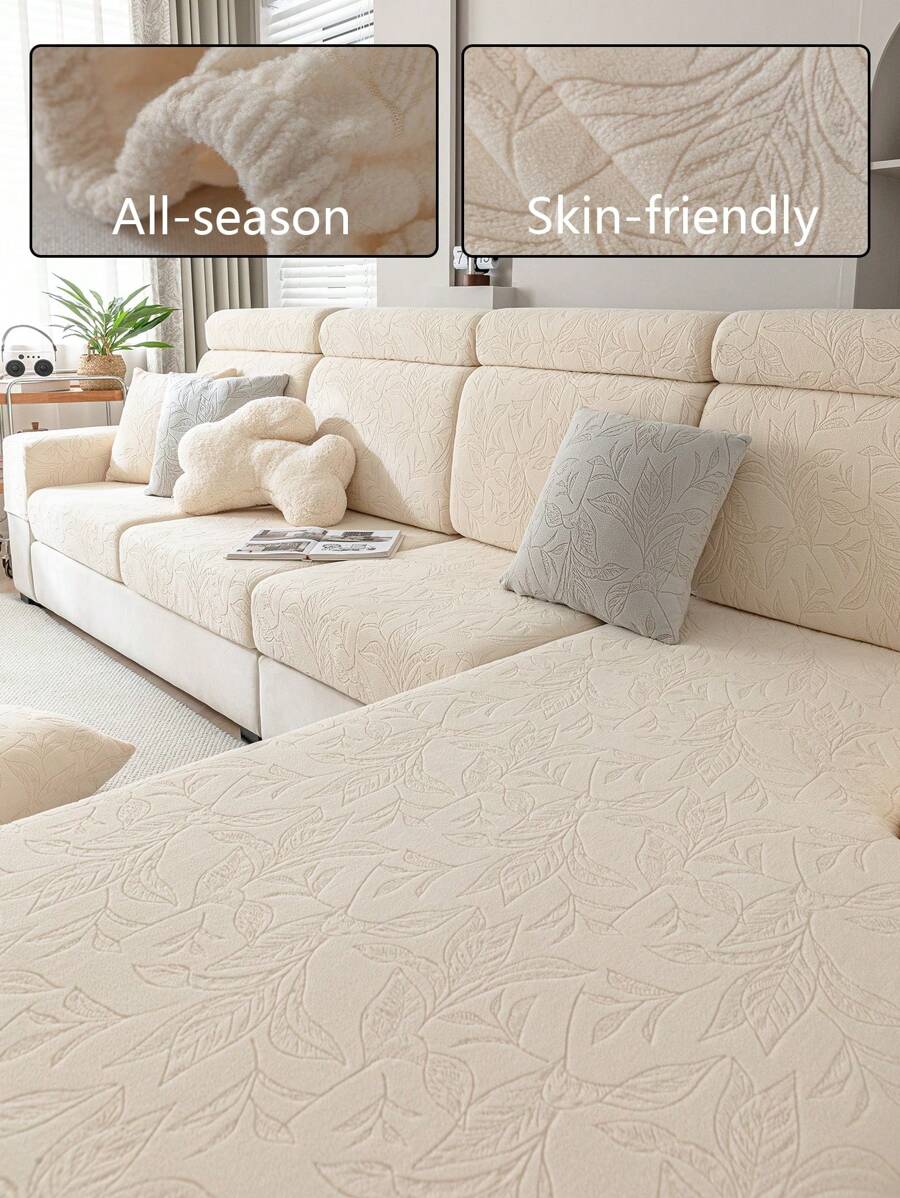 1pc Jacquard Stretch Knit Sofa Cover, Solid Color Simple Design Pet Anti-Dirt Anti-Scratch Sofa Slipcover, Machine Washable For Indoor And Outdoor Use, Fits 1 Seater, 2 Seater, 3 Seater, 4 Seater And L-Shaped Sofa