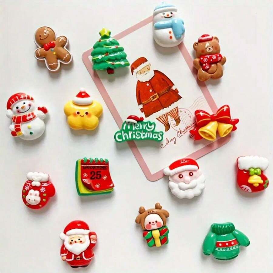 25pcs/Set Christmas Refrigerator Plastic Santa Claus, Snowman