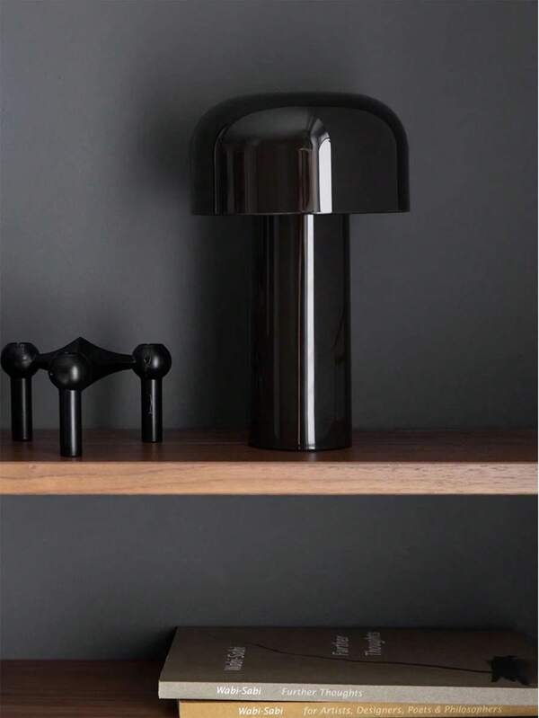 Rechargeable Black Mushroom Desktop Decorative Table Lamp, Touch Switch, Iron Lamp Body, Suitable For Living Room, Bedroom, Restaurant Office And Other Indoor Lighting, Easy To Carry, Outdoor Lighting, USD Plug, Desktop LED Modern Table Lamps