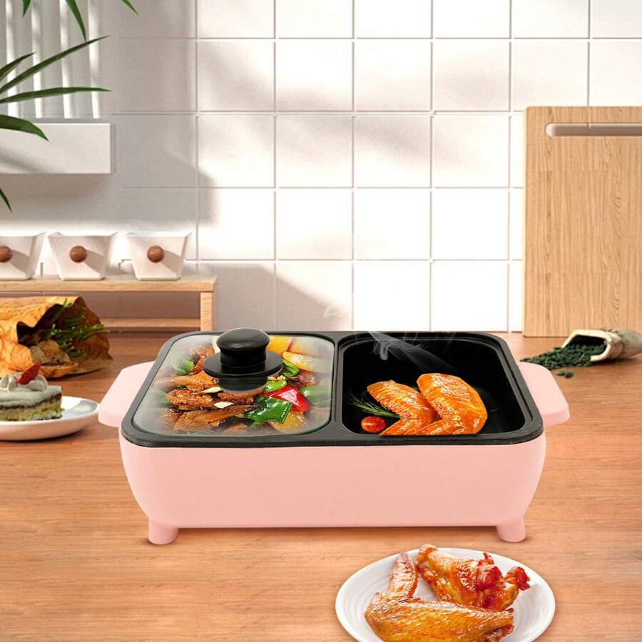 Rainaut 2 In 1 Smokeless Non-Stick Cooking Pan Electric Shabu Hot Pot BBQ Grill Portable - US A Type Plug(110-127V) - View 1