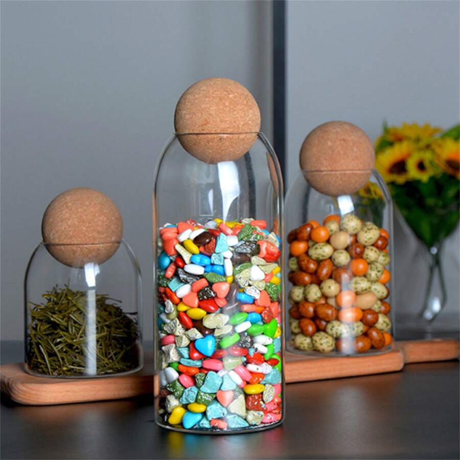 Creative Cork Sealed Glass Bottle Spherical Jar Storage Container For