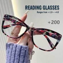 Rivsar Unisex Reading Glasses, New Gradient Floral Fashion Big Cat Eye Shaped Spring Leg Frame, Suitable For Daily Wear, Sports, Anti-Slip, Computer Use, Comfortable Reading, Anti-Eye Fatigue, Convenient Carry Design Fits Various Face Shapes, Available In Yellow-Blue, Tea-Red, Yellow-Green, Black-Red, Black-Blue, Multiple Colors, 7 Diopter Options, Great For Christmas Gift - Transparent - View 39