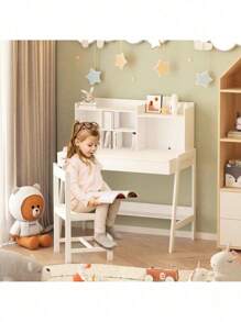 Modern Classic Desk, Children's Desk, Solid Wood Desk, Bedroom Boy And Girl Family Desk And Chair Set, Compact, Multi-Space Available, Multi-Color Optional, Multi-Storage Space, Color:Blue