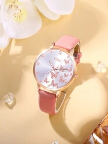 SOKI SOKI 1 Set Reloj de mujer de moda casual con esfera redonda de números árabes y mariposa, pulsera de arcilla polimérica, perlas falsas, perfecto para uso diario, regalos de cumpleaños, fiestas, reuniones festivas y como regalo ideal para ti o tus amigos. No incluye cajas.