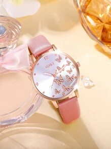 SOKI SOKI 1 Set Reloj de mujer de moda casual con esfera redonda de números árabes y mariposa, pulsera de arcilla polimérica, perlas falsas, perfecto para uso diario, regalos de cumpleaños, fiestas, reuniones festivas y como regalo ideal para ti o tus amigos. No incluye cajas.