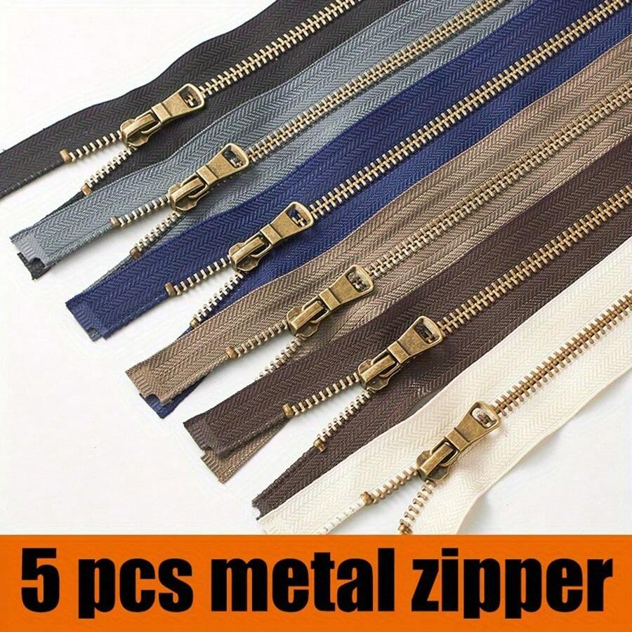 5pcs 5#40-80cm(15.74-31.49in) Faux Antique Copper Metal Zipper With Teeth For Jacket, Coat, Puffer - 5# Metal - View 1