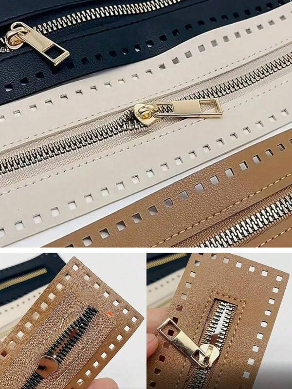 1 Stück doppelseitiger Reißverschlusszipper aus PU-Leder, universelle Gepäckzubehörteile, robuste gewobene Tragegurte mit Löchern, eleganter doppelseitiger gewobener Kunststoffleder-Reißverschlusszipper, Taschenteile, Ledereißverschluss, gewobener Reißverschlusszipper für DIY Taschen, geeignet für individuelle Handtaschen, Tragetaschen, Clutches und Accessoires