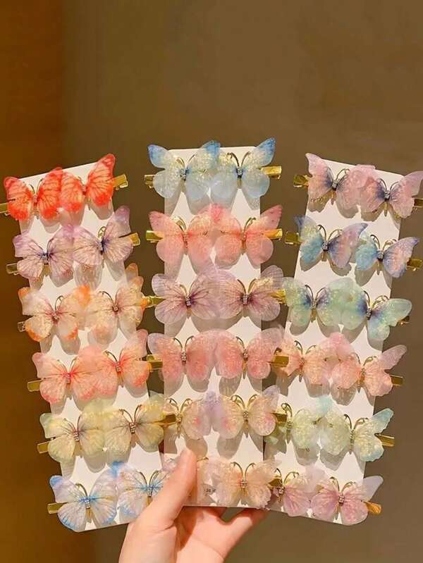 2 Pieces Set Of Multicolor Tulle Butterfly Hairpins With Pearl Chains For Women, Ideal For Parties And Cosplay, Charming & Delicate Hair Clips Claw Clips Hair Claws Hair Slide Hair Barrettes